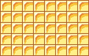 Naklejka premium Bright 8-bit pixel art background featuring a seamless pattern of yellow and orange striped blocks, creating a dynamic, abstract floor texture. Ideal for retro game designs and digital art projects.
