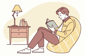Obraz premium Enjoying a quiet afternoon reading a book in a cozy corner with a lamp and table nearby