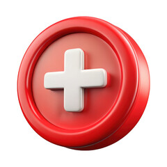 Fototapeta premium 3d red button with white plus symbol isolated on transparent background