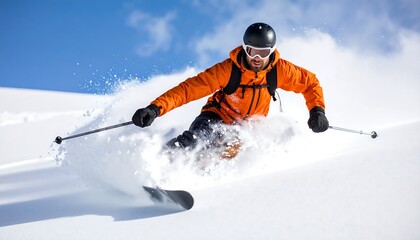 Skier carving fresh powder