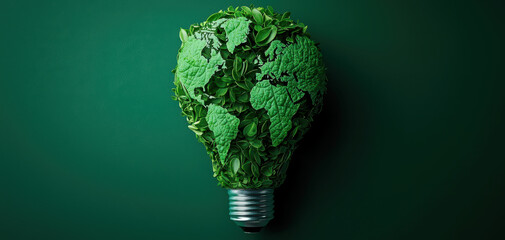 Green energy sustainability environment renewable leaf bulb eco nature conservation clean power concept with light bulb made of green leaves symbolizing global environmental protection
