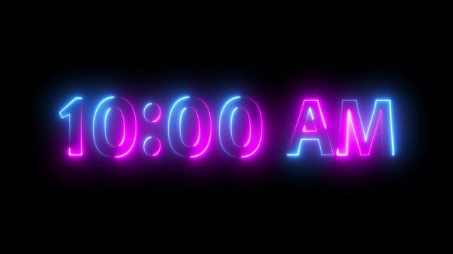 Pink and Blue Neon Digital Clock Displaying 1000 AM on Black Background time 1000 AM