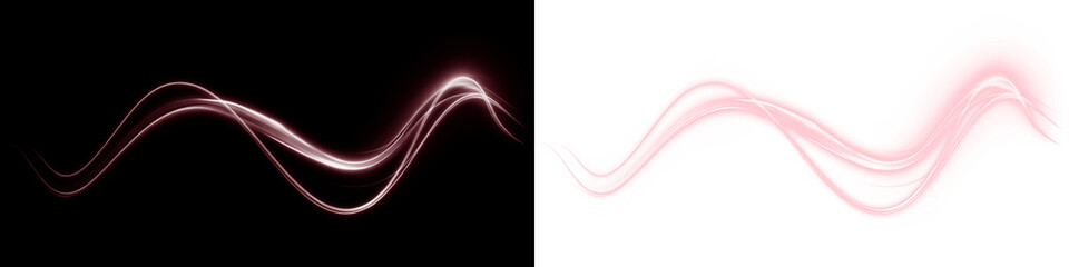 Red, abstract, wave, and glowing lines in smooth motion. Ideal PNG background or Overlay. This transparent PNG adds vibrant flow to banners, wallpapers, and headers. © Александр Куспляк