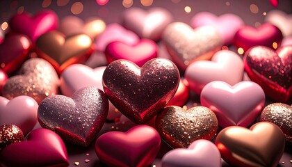 Hearts in various shades of pink and gold