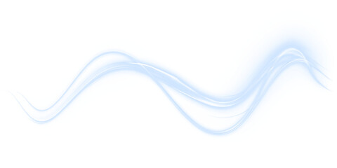 Blue neon curved light lines with glow overlay effect. Futuristic swirl effect on PNG transparent background.