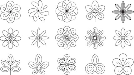Fototapeta premium Black Line Art Floral Designs with Swirling Petals