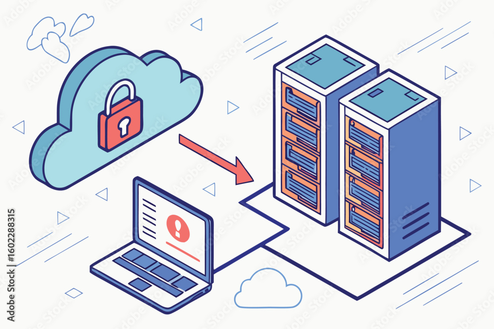 Poster cloud storage and data security visual representation showcasing the transfer process between device