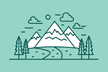 Scenic mountain landscape with trees and winding path under a clear sky, highlighting the beauty of nature and outdoor tranquility