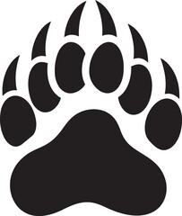 A stylized black bear paw print, showcasing sharp claws and a bold silhouette.