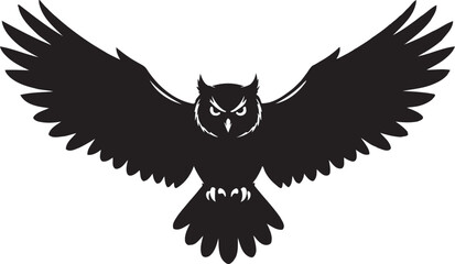 Obraz premium Silhouette of a powerful owl in flight, showcasing its wide wings and fierce gaze.