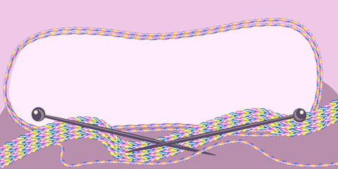 Background with colorful knitting and needles.