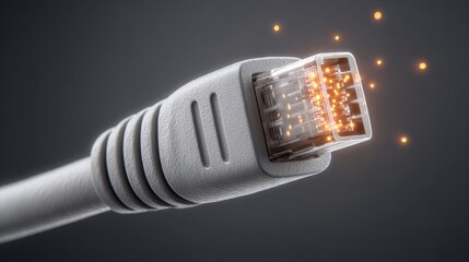 Exploring high-speed data connections close-up of glowing ethernet cable technology environment network system