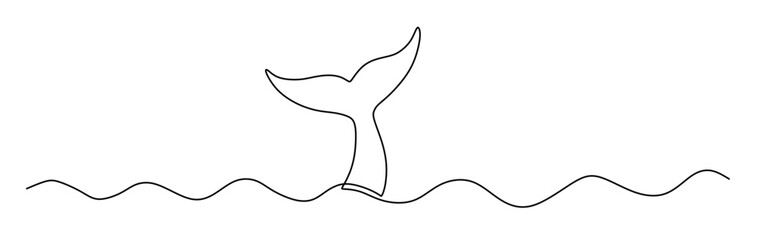 continuous line art of a dolphin's tail visible on the surface of the water.