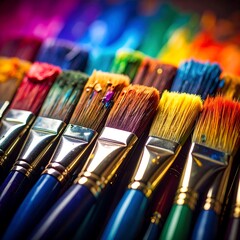 Colorful paint brushes in a variety of hues