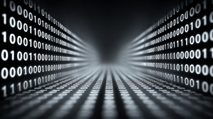 Fast digital data stream connection through neon tunnel wireless technology system high-speed internet data flow