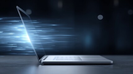 High-speed wireless data transfer laptop downloading icons technology connection digital environment fast internet viewpoint