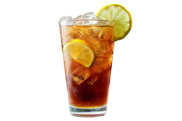 Extra‑large refreshing iced tea in tall glass with citrus garnish and frosty condensation isolated on high‑resolution transparent background PNG cutout perfect for summer beverage branding, café menu 