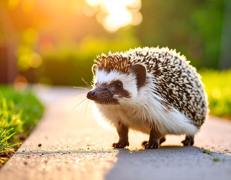 Hedgehog on a path in sunlight