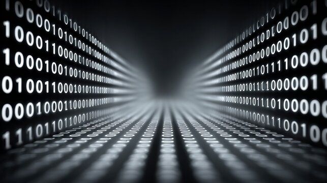 Fast digital data stream connection through neon tunnel wireless technology system high-speed internet data flow