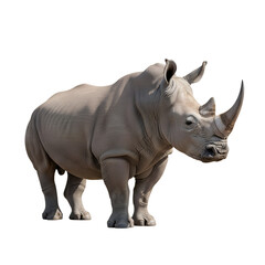 gray rhinoceros with horn standing isolated on transparent background
