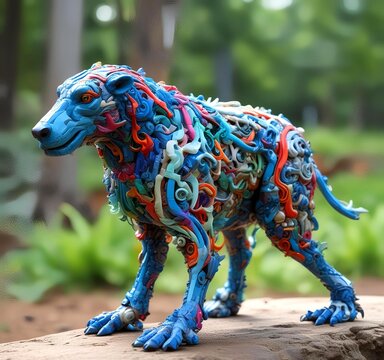 AI generated Illustration of Sculptures or everyday items made from recycled plastic waste, highlighting innovation and raising awareness about plastic pollution in nature.