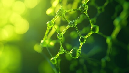 Abstract green lattice network structure with blurred green background.