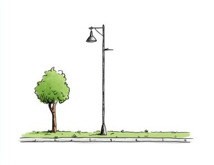 Simple sketch of a street lamp and tree