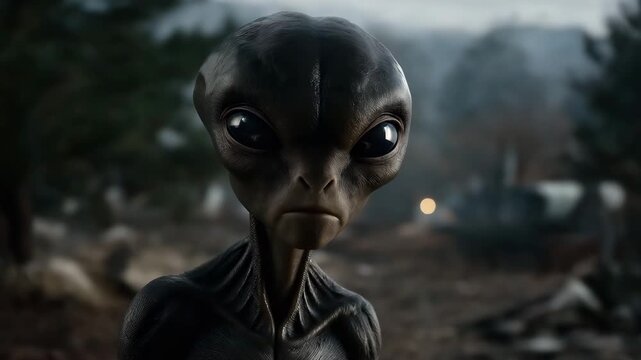 Alien Encounter: A mysterious extraterrestrial gazes intently at the viewer, conveying a sense of curiosity and unknown. in this sci-fi themed photo.