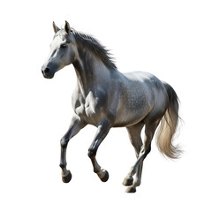 gray horse with white mane galloping isolated on transparent background
