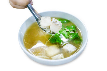 Top view of Boiled Rice With Sea Bass, focus selective