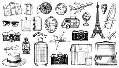 Vintage travel sketch collection