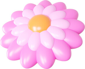 3D Playful pink flower shape, creative summer graphic nature floral form isolated clipart. Render of simple cute modern y2k illustration