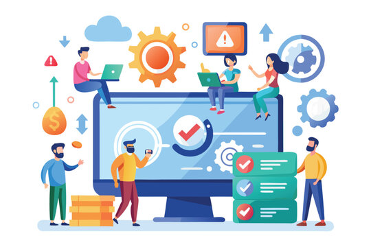 Digital teamwork in a modern workspace with technology, data analysis, and project management activities underway, illustrating collaboration and productivity