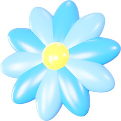 3D Playful blue flower shape, creative summer graphic nature floral form isolated clipart. Render of simple cute modern y2k illustration