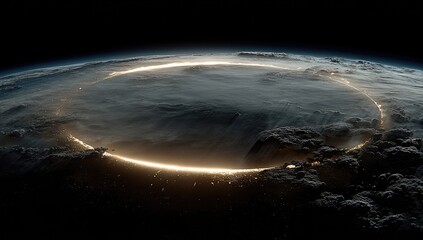 Earth ringed by a glowing celestial phenomenon