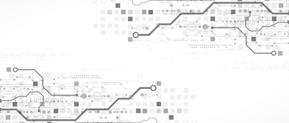 Technological background in gray colors. Used technical lines and a pattern of squares with different shades of gray.