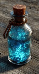 Mystical blue liquid in glass bottle (1)