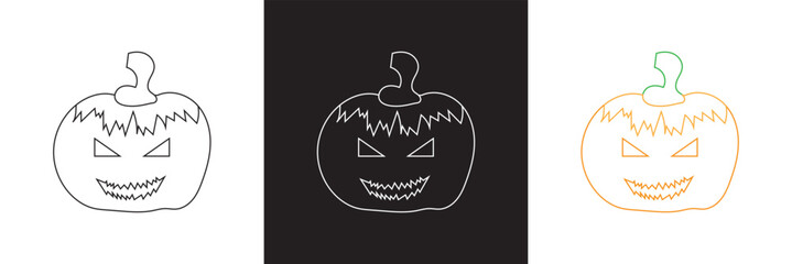 Cute and scary Happy Halloween pumpkins icon.  Orange, white  and black pumpkins with a creepy spooky Halloween smile icon. Vector for websites, mobile interfaces, presentations ,  logo etc. 