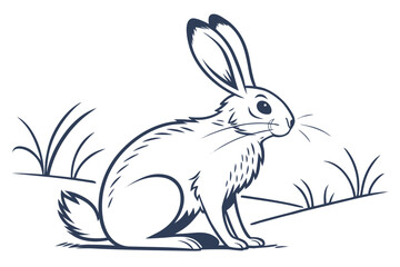Obraz premium Illustration of a rabbit sitting in grass, showcasing a detailed depiction of its features and surroundings, perfect for educational or decorative use