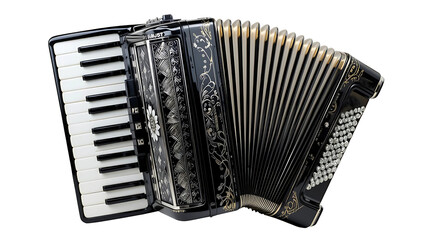 Accordion instrument musical black white keys bellows folk music concertina diatonic button box squeeze box on transparent background