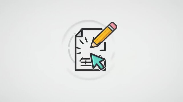 Illustration of a document with a pencil and cursor on a minimalist background, symbolizing editing