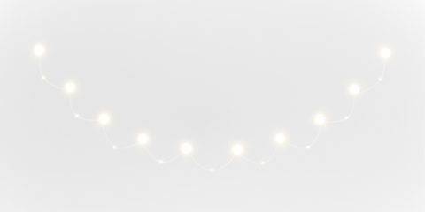String light bulb hanging in festive night setting. White and black decorative PNG design with glowing lamps. Perfect for party PNG Overlay or transparent Christmas garland use.