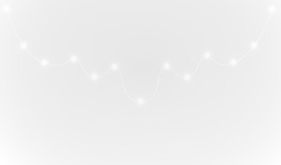 White Christmas garland lights on transparent background. Festive minimal overlay.