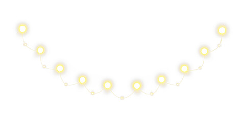 Golden festoon lights in glowing style for winter celebration. Transparent PNG