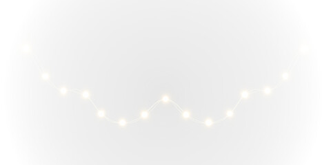 Golden festoon lights in glowing style for winter celebration. Transparent PNG