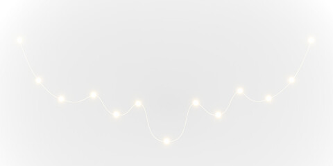 Golden festoon lights in glowing style for winter celebration. Transparent PNG