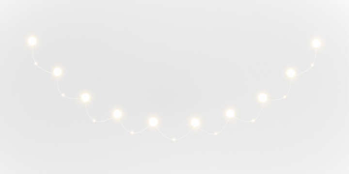 String light bulb hanging in festive night setting. White and black decorative PNG design with glowing lamps. Perfect for party PNG Overlay or transparent Christmas garland use.