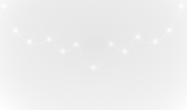 White Christmas garland lights on transparent background. Festive minimal overlay.