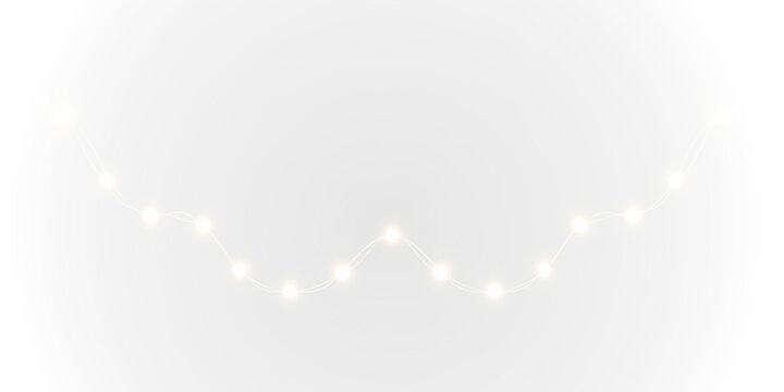 Golden festoon lights in glowing style for winter celebration. Transparent PNG