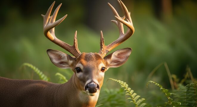 majestic white-tailed deer buck in forest - Powered by Adobe